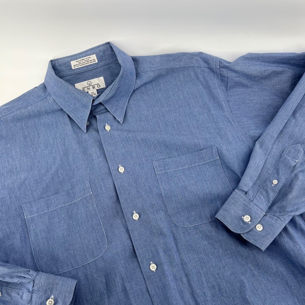 Enro Mens Blue 100% Combed Cotton Long Sleeve Button Down Shirt Size 17 34-35
